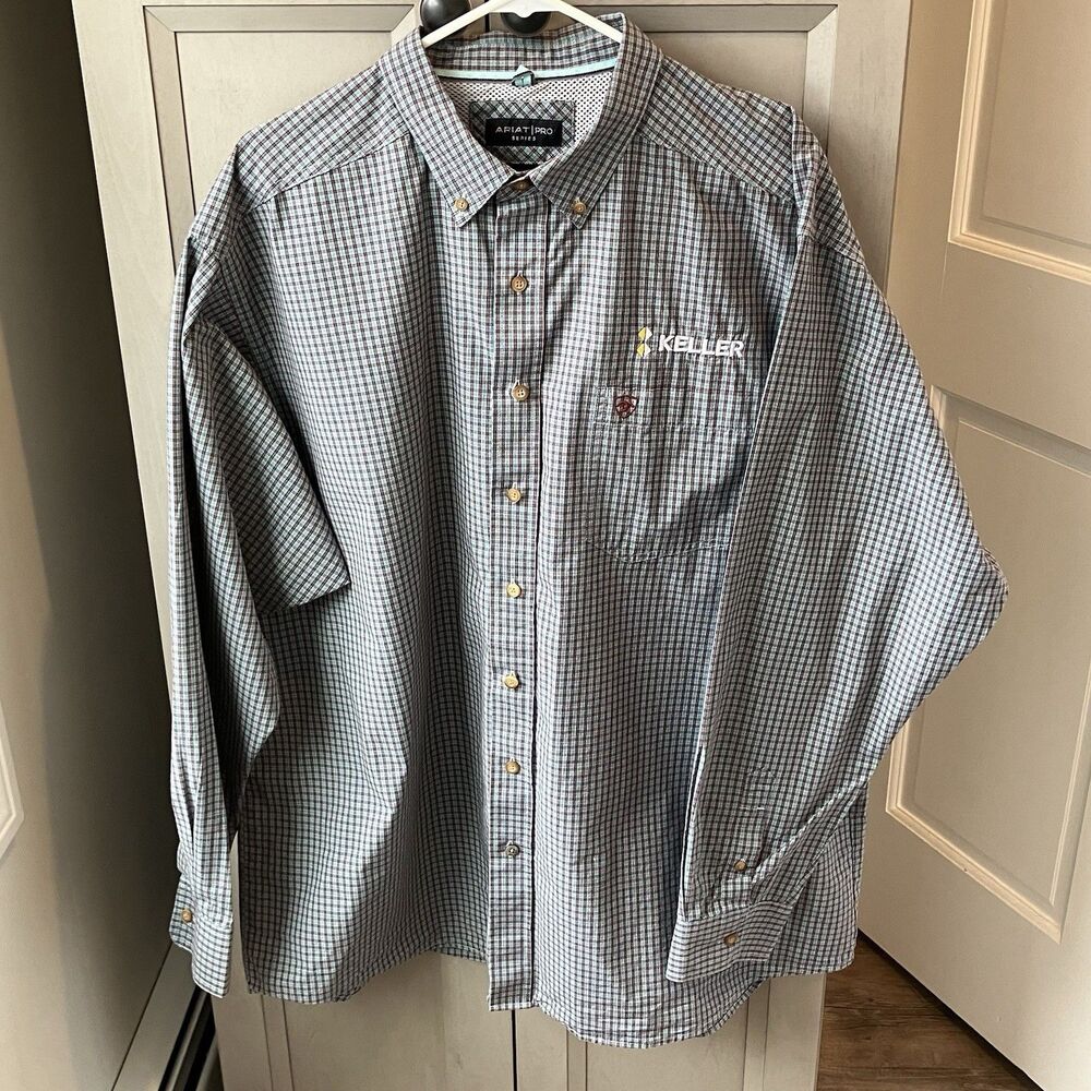 Ariat Pro Series Shirt Men’s XXL Long Sleeve Button Down Nestor Blue Work Logo